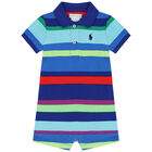 Baby Boys Multi-Colored Striped Logo Polo Romper, 1, hi-res