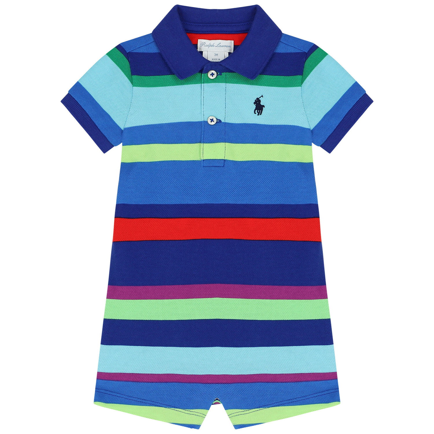 Baby Boys Multi-Colored Striped Logo Polo Romper, 1, hi-res