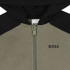 Younger Boys Green, Ivory & Black Hooded Zip Up Top, 2, hi-res