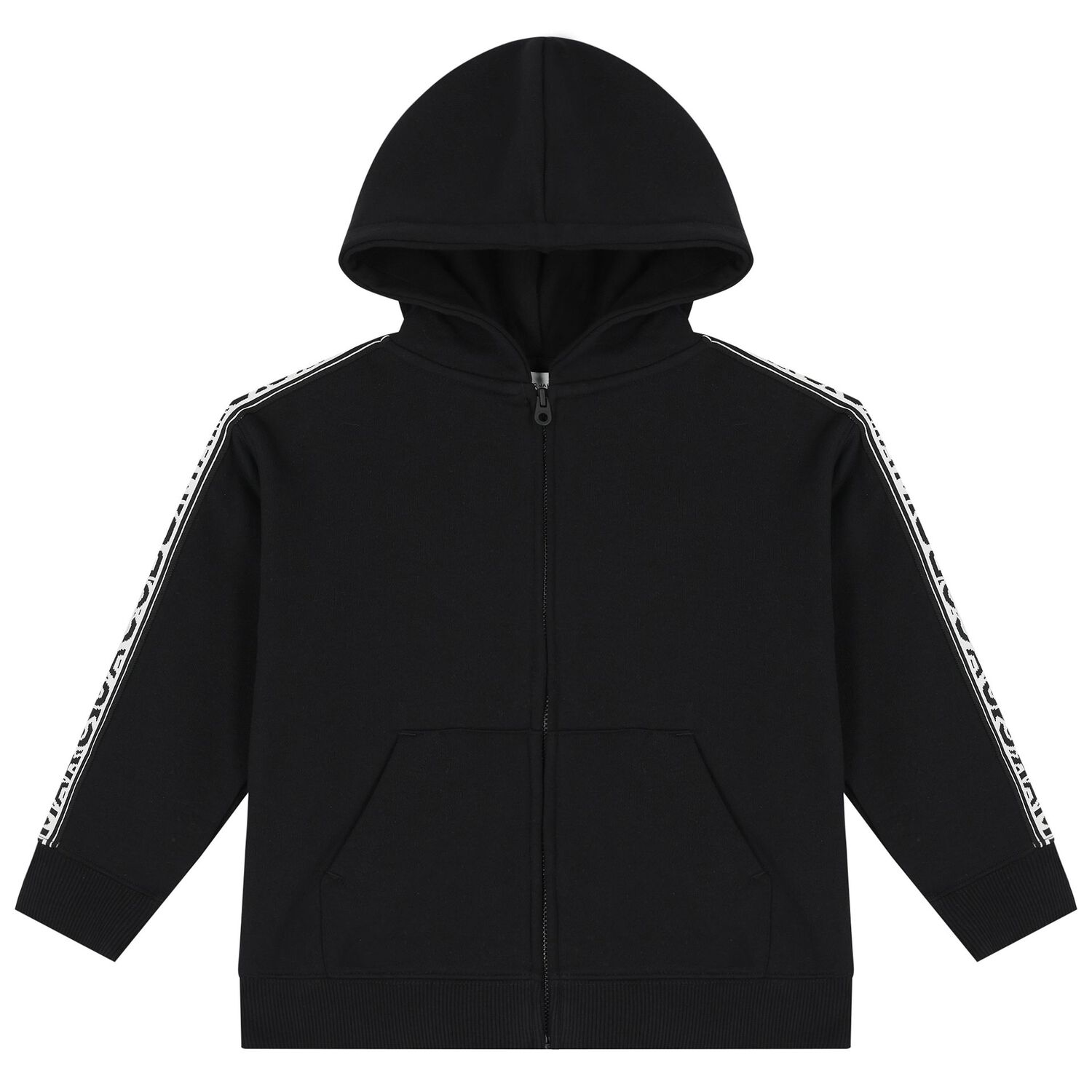Black Logo Hooded Zip Up Top, 1, hi-res
