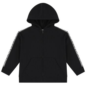 Black Logo Hooded Zip Up Top
