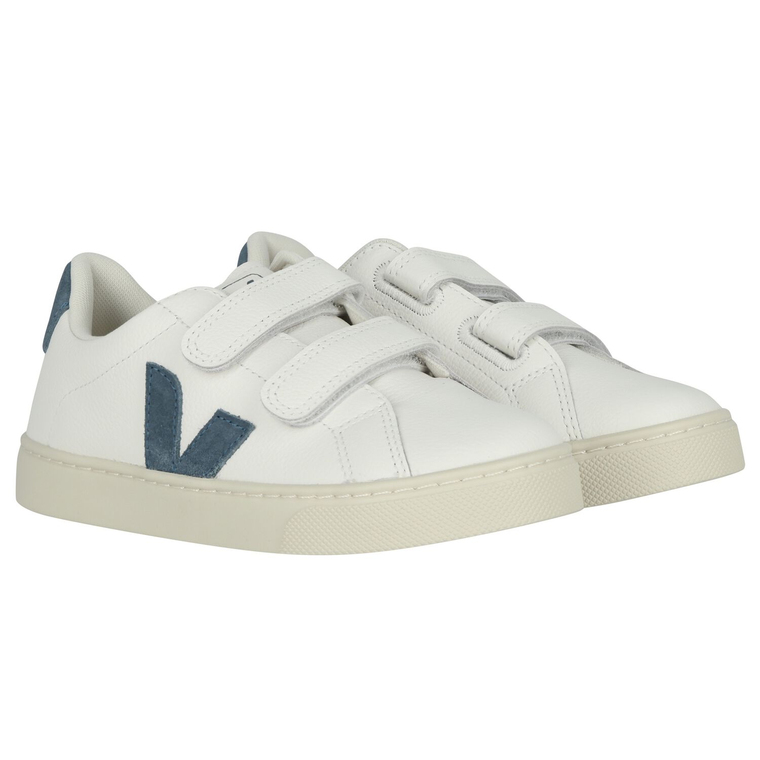 White & Blue Logo Leather Trainers , 1, hi-res