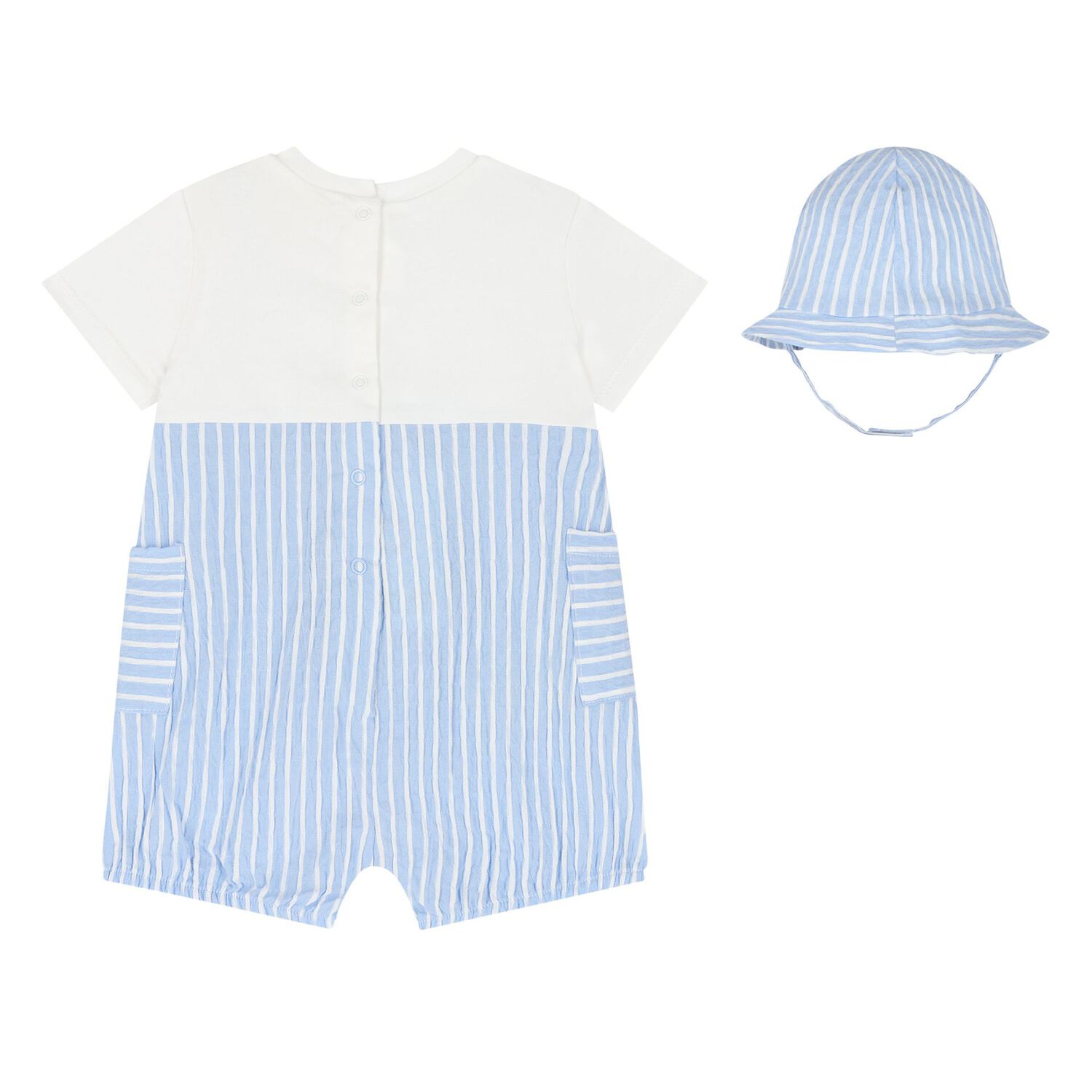 Baby Boys Blue & Ivory Striped Baby Romper Set, 2, hi-res