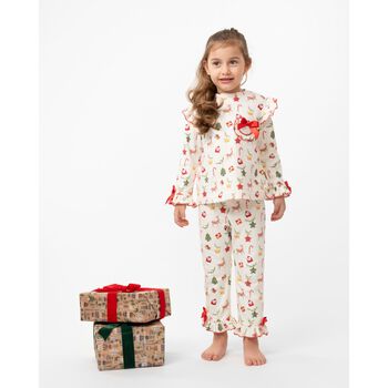 Girls Ivory & Red Ruffled Pyjamas