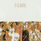 Girls White & Beige Logo Dress, 1, hi-res