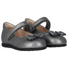 Younger Girls Silver Bow Shoes, 2, hi-res
