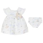 Baby Girls White & Blue Sailboat Dress Set, 1, hi-res