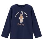 Boys Navy Blue Dog Long Sleeve Top, 1, hi-res