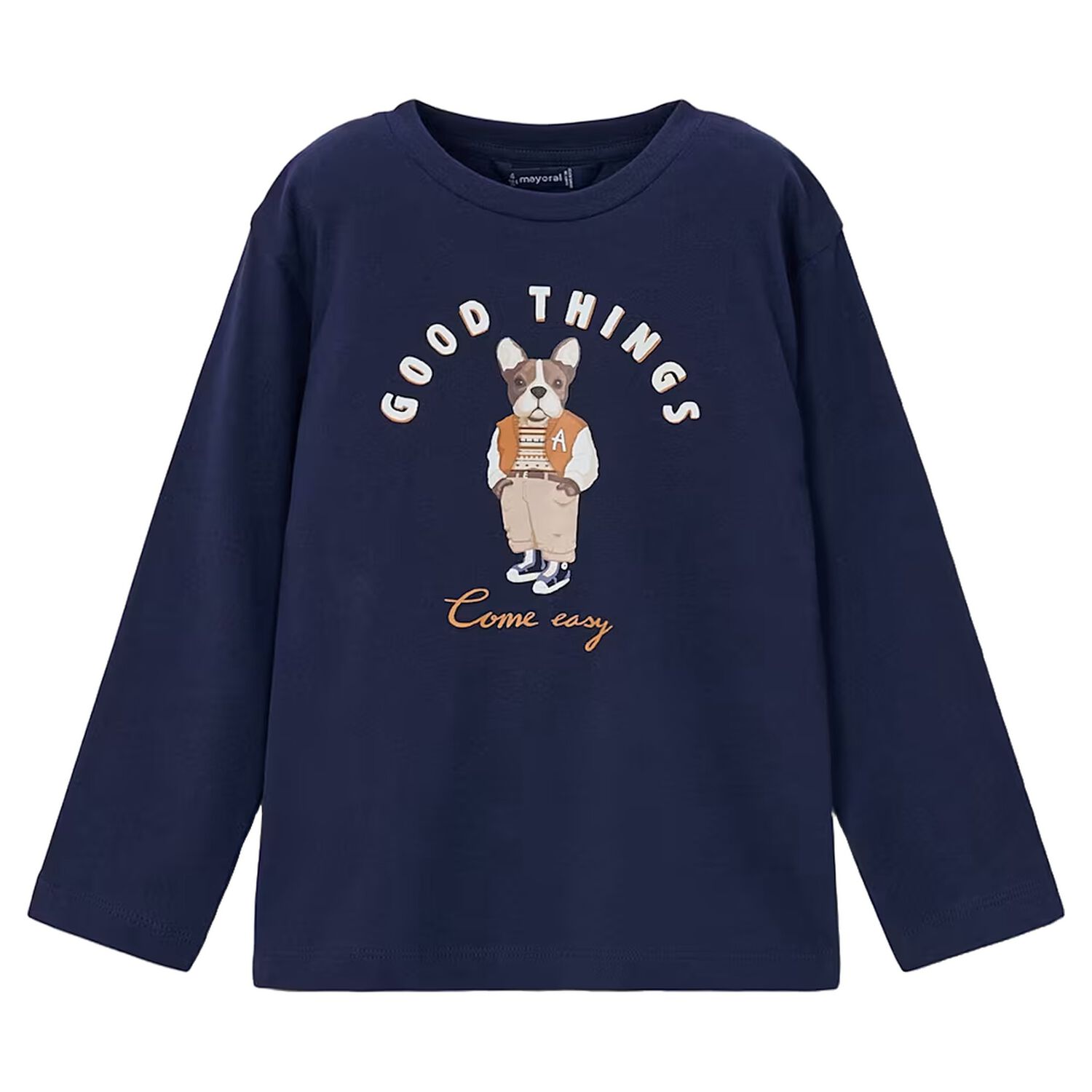 Boys Navy Blue Dog Long Sleeve Top, 1, hi-res