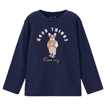 Boys Navy Blue Dog Long Sleeve Top