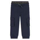 Younger Boys Navy Blue Logo Joggers, 2, hi-res