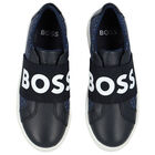 Boys Navy Logo Trainers, 1, hi-res