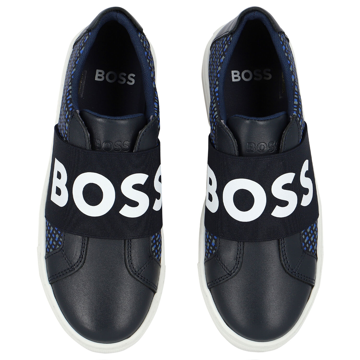 Boys Navy Logo Trainers, 1, hi-res