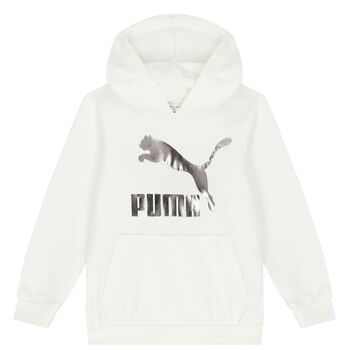 Girls White Logo Hooded Top