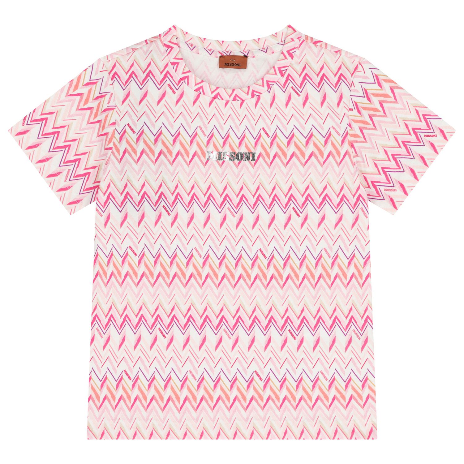 Girls Pink & White Logo Zig Zag T-Shirt, 1, hi-res