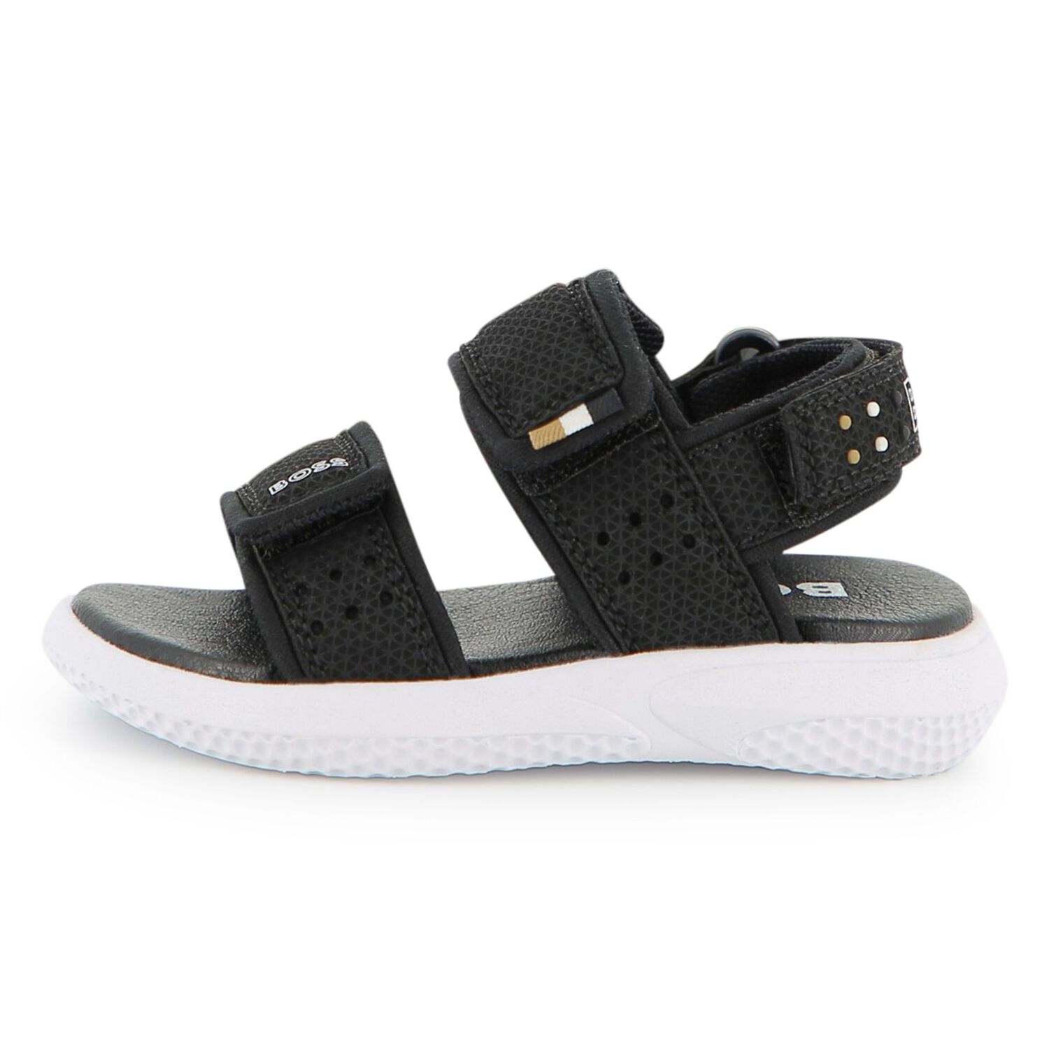 Boys Black Logo Sandals, 1, hi-res