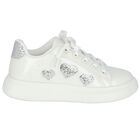 Girls White Hearts Trainers, 1, hi-res