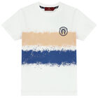 Boys White Striped Logo T-Shirt, 1, hi-res