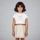 Girls White & Gold Logo Dress, 1, hi-res