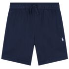 Boys Navy Blue Logo Shorts, 1, hi-res
