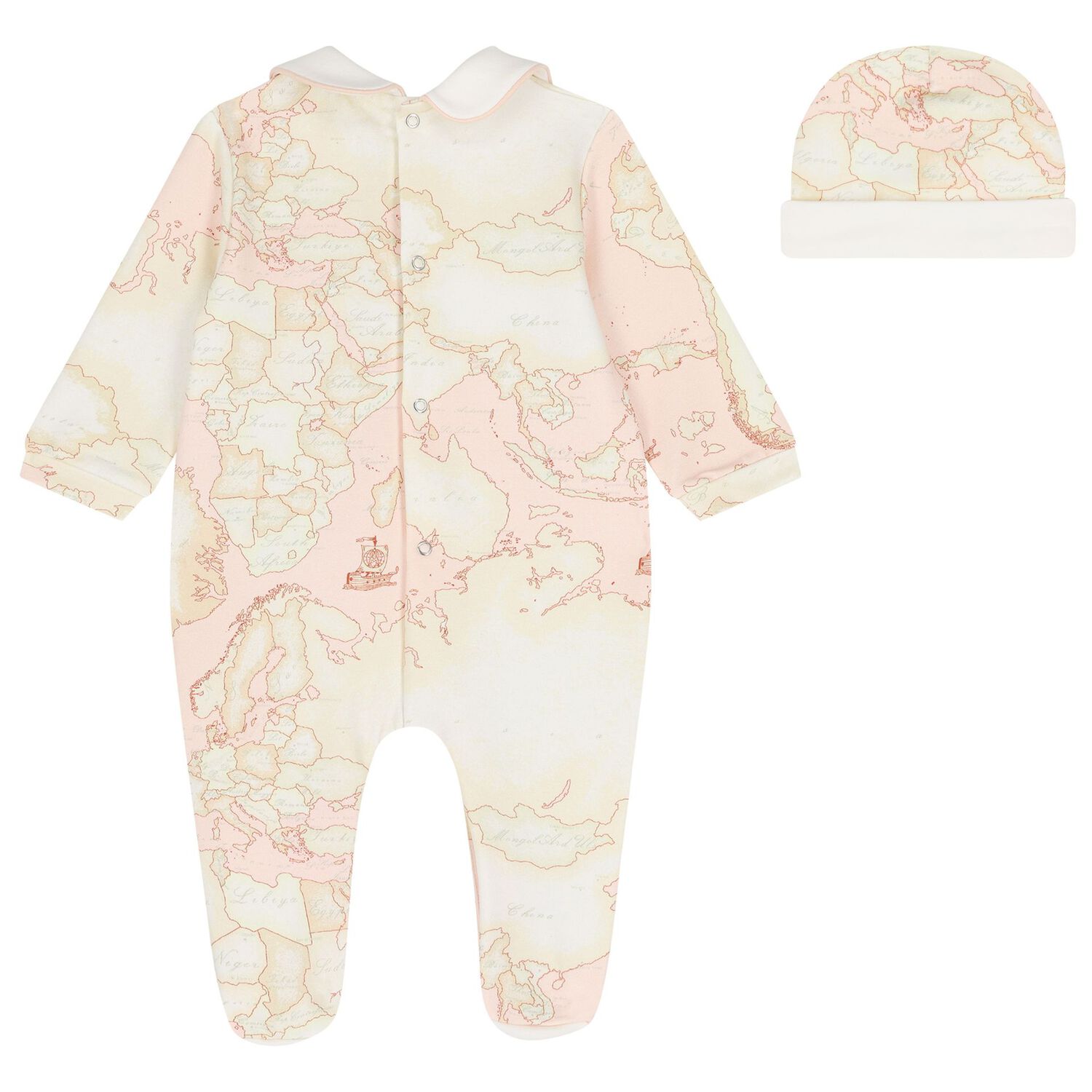 Baby Girls Ivory, Pink & Beige Geo Map Babygrow Set, 1, hi-res