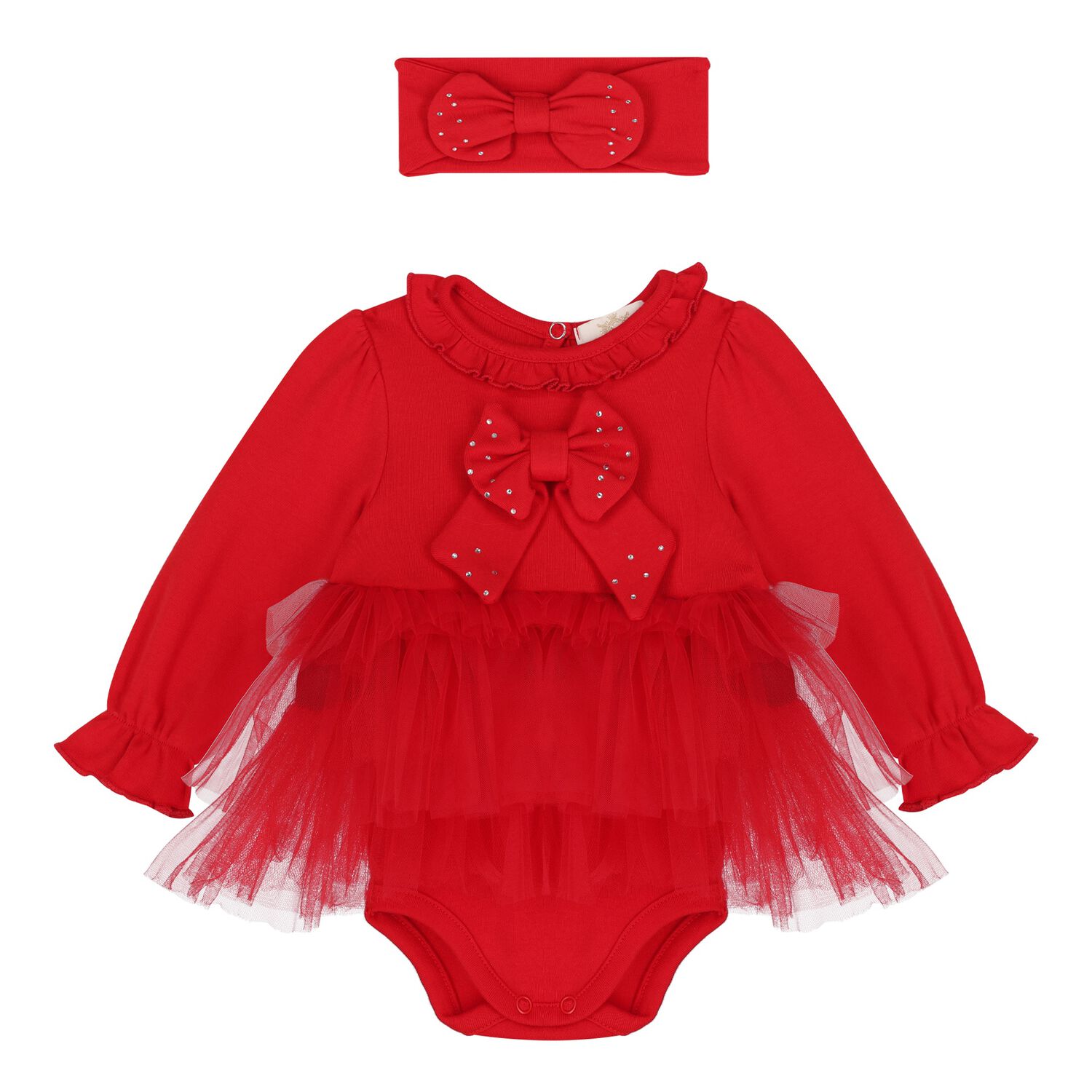 Baby Girls Red Bow Tulle Dress Set , 1, hi-res