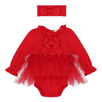 Baby Girls Red Bow Tulle Dress Set 