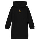 Girls Black Logo Hooded Dress, 1, hi-res