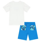 Boys Blue & White Logo Short Set, 1, hi-res