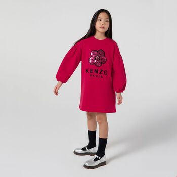 Girls Pink Logo Flower Sweatshirt Dress