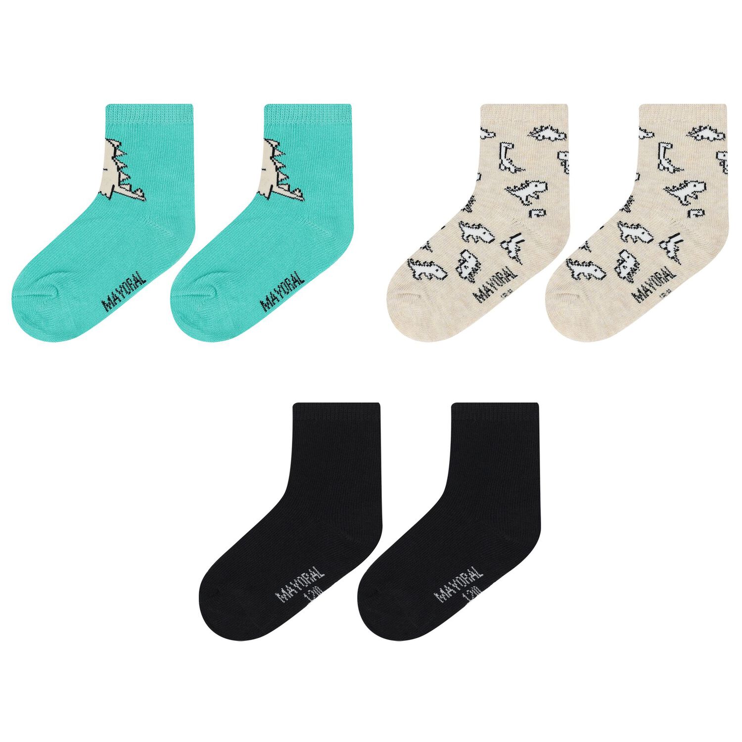 Baby Boys Green, Beige & Black Dino Print Socks ( 3-Pack ), 2, hi-res