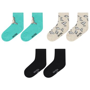 Baby Boys Green, Beige & Black Dino Print Socks ( 3-Pack )