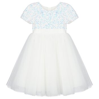 Girls White Sequin Tulle Dress
