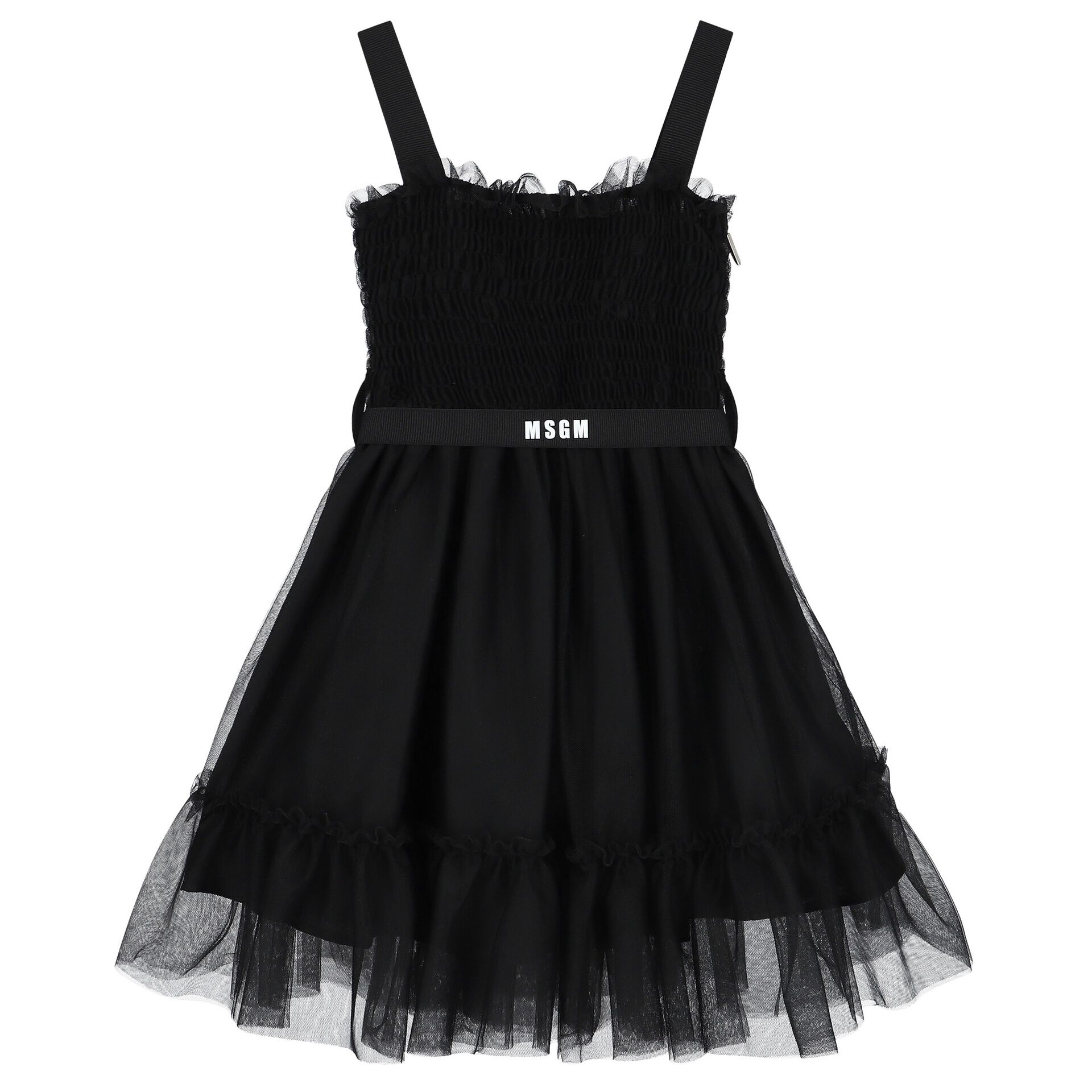 MSGM Girls Black Logo Tulle Dress Junior Couture UK