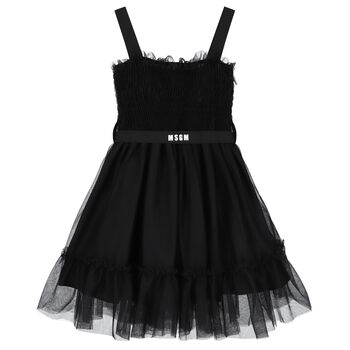 Girls Black Logo Tulle Dress
