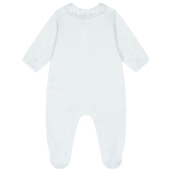 Baby Boys Blue & Ivory Logo Babygrow