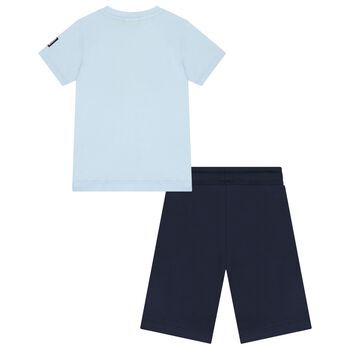 Boys Blue & Navy Blue Logo Shorts Set