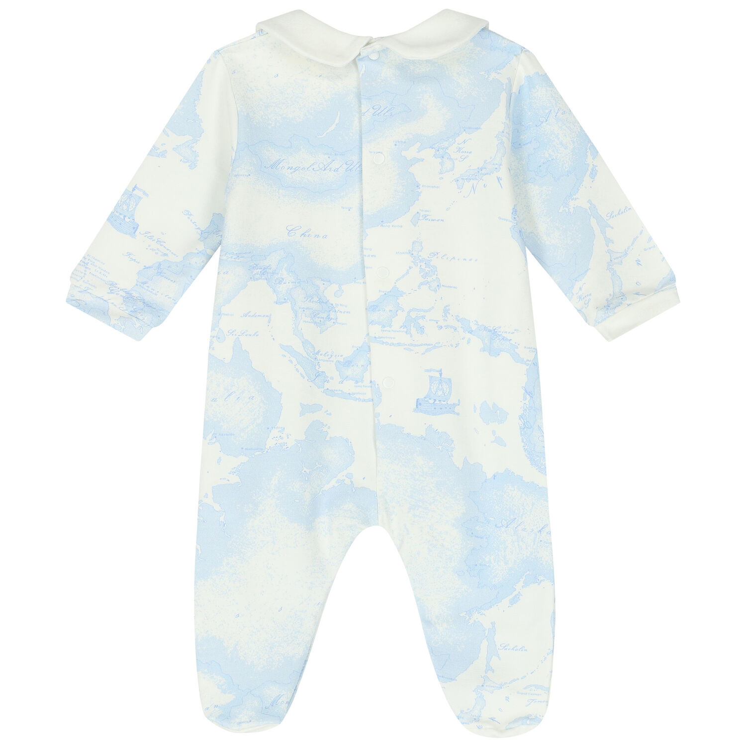 Ivory & Blue Geo Map Babygrow Set, 3, hi-res