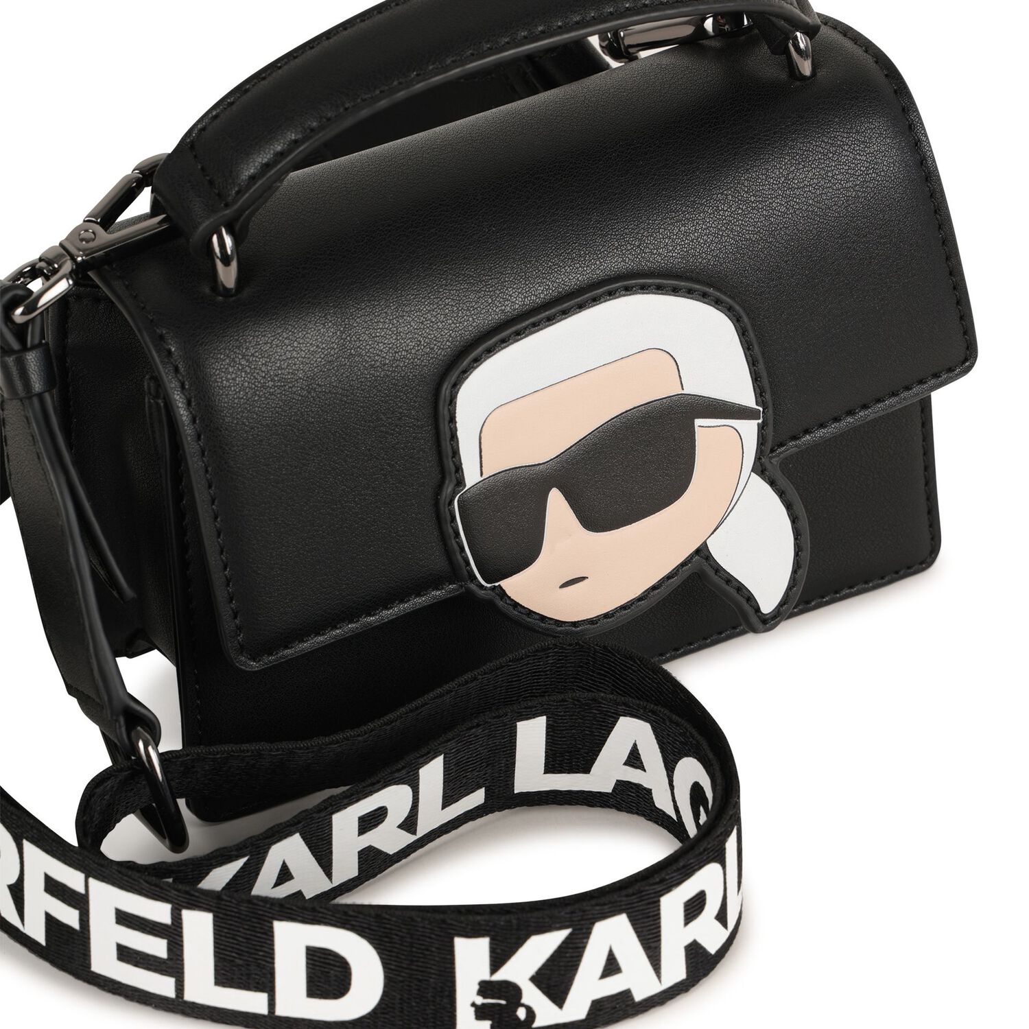 Girls Black Ikonik Karl Handbag, 1, hi-res