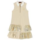Girls Beige & Gold Logo Dress, 2, hi-res