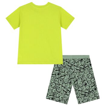 Boys Green Monsters Shorts Set