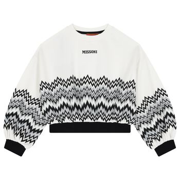Girls White & Black Zigzag Sweatshirt