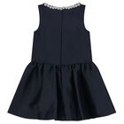 Girls Navy Blue Pearl Satin Dress, 1, hi-res