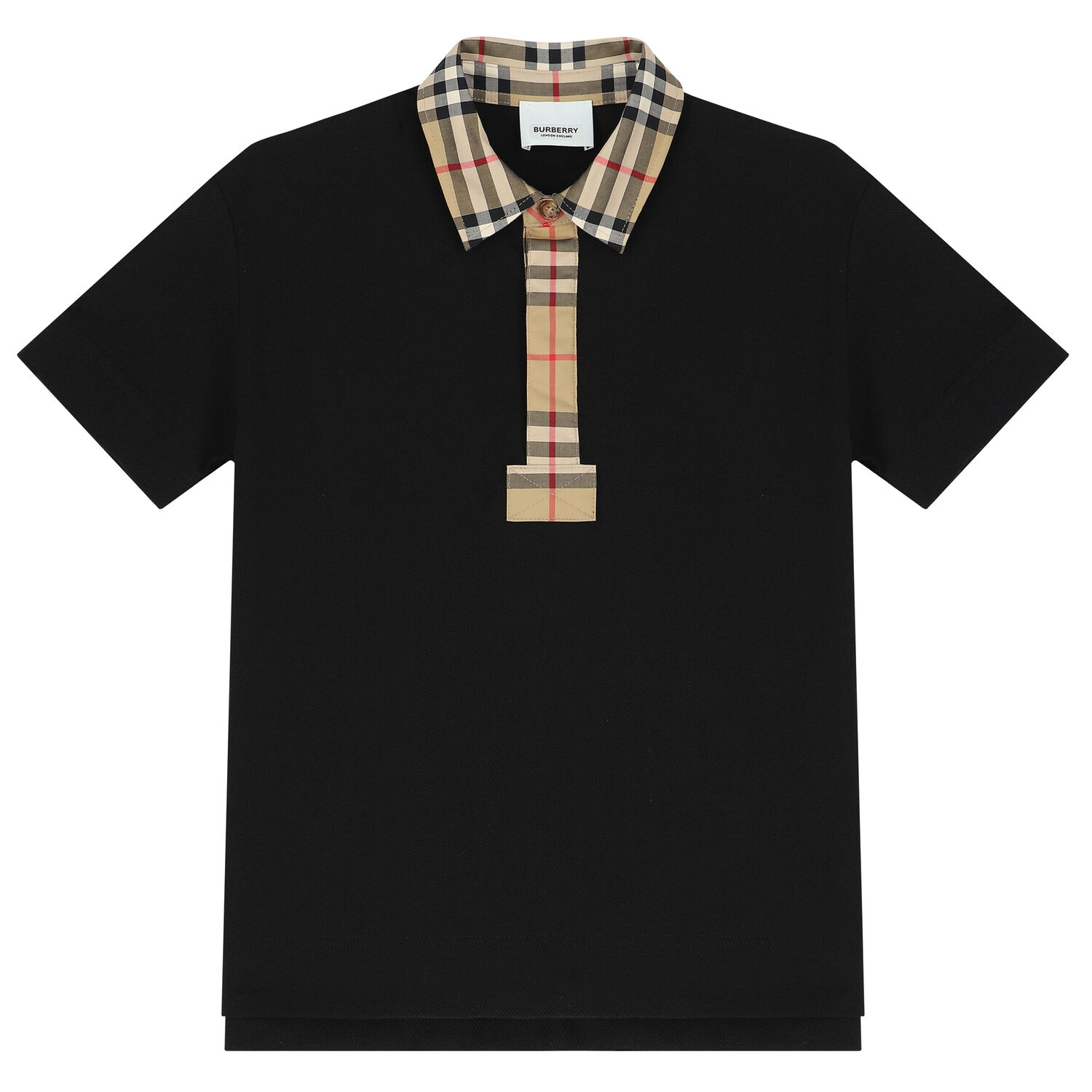 Boys Black Checkered Polo Shirt, 2, hi-res