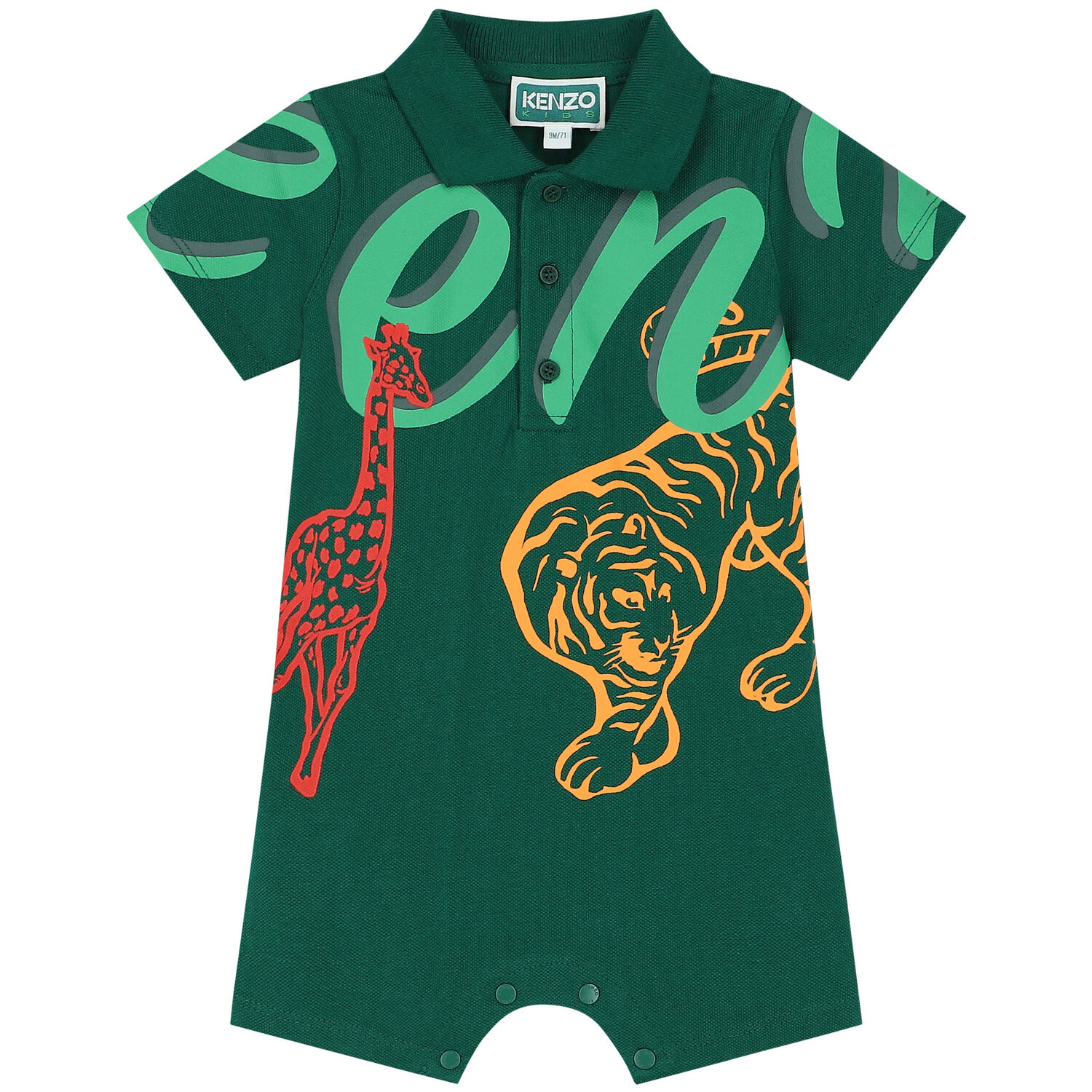 Baby Boys Green Logo Polo Romper, 1, hi-res