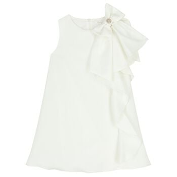 Girls Ivory Crepe Bow Dress 