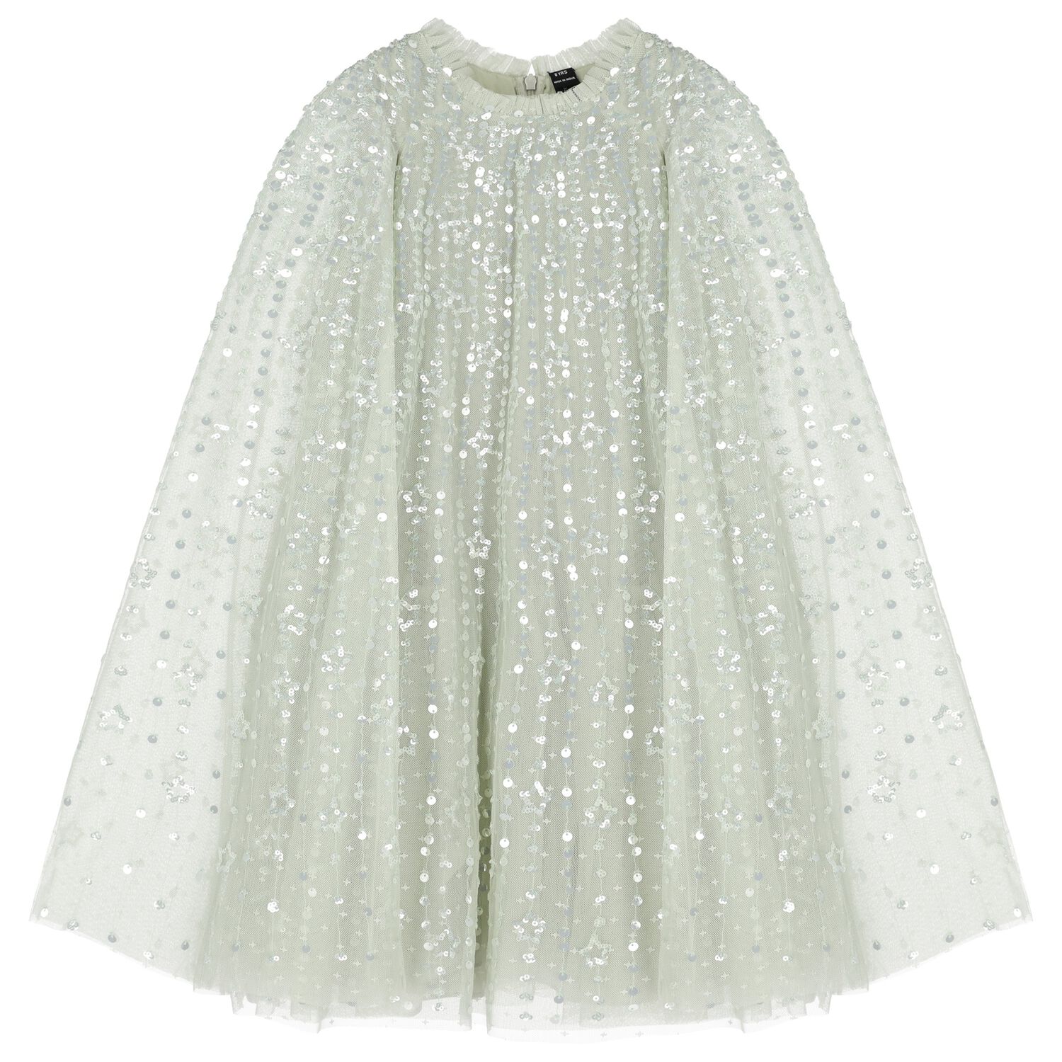 Girls Green Sequin & Star Tulle Cape Dress, 1, hi-res