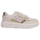 Girls Ivory & Gold Logo Trainers, 1, hi-res