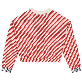 Girls Ivory & Red Zigzag Striped Sweatshirt