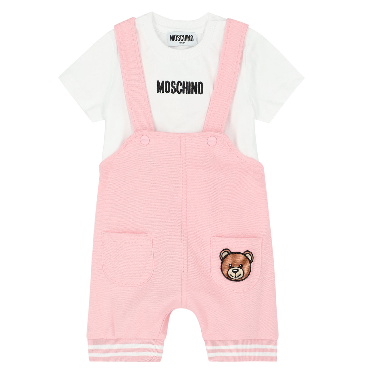 Younger Girls Pink Dungaree Set, 1, hi-res